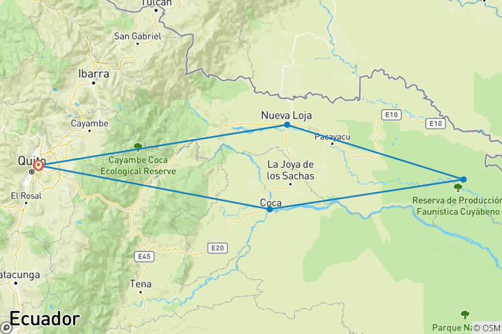 Carte du circuit Circuit Équateur Cuyabeno Adventure 6 jours