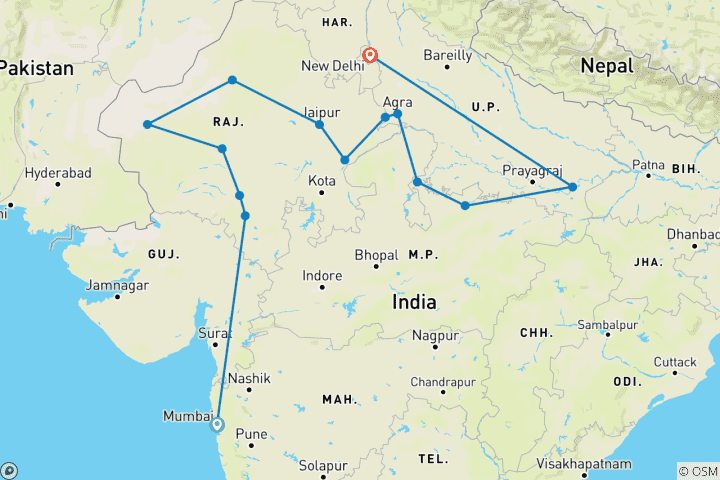 Kaart van Verbazingwekkende Noord-India ervaring