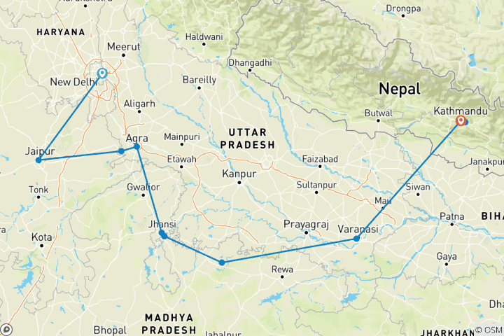 Karte von Das Beste aus Nordindien und Nepal