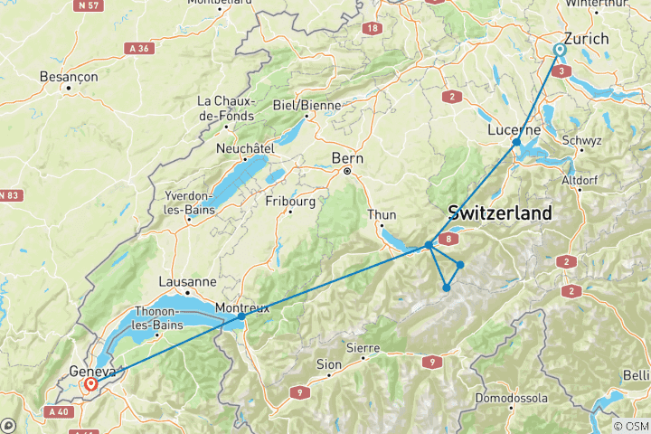 Map of Tailor-Made Private Swiss Tour to Golden Pass Line with Daily Departure