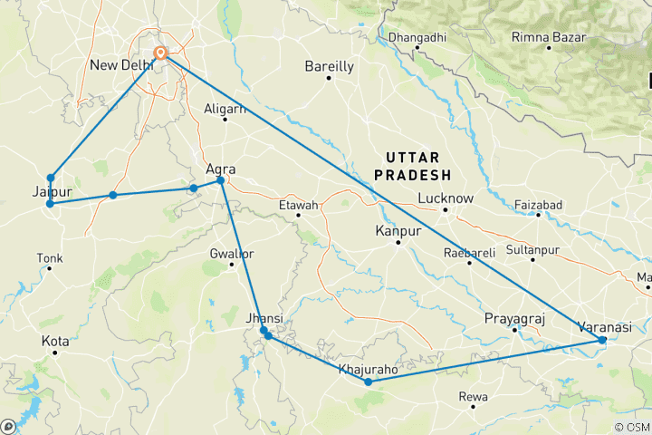 Kaart van Rondreis Noord-India - 12 dagen