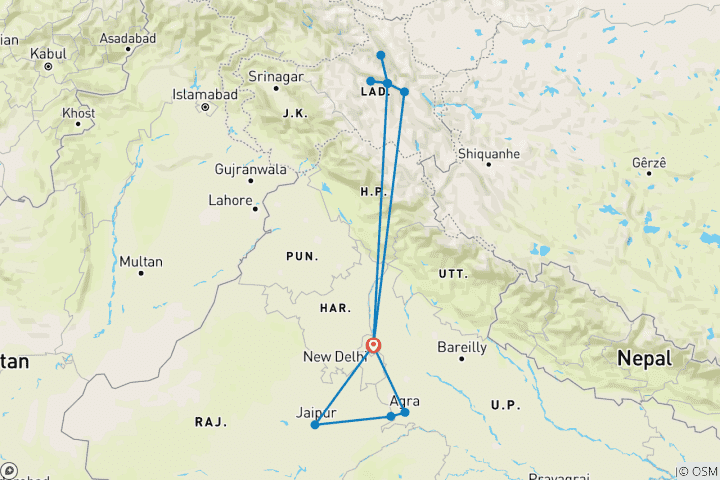 Map of Golden Triangle with Leh & Ladakh