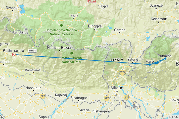 Carte du circuit Royaume du Bhoutan