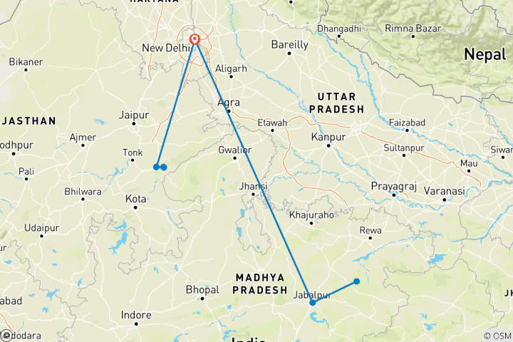 Carte du circuit Safari tigre en Inde