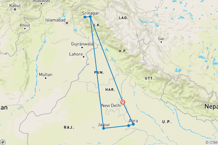 Kaart van Gouden Driehoek met Gulmarg