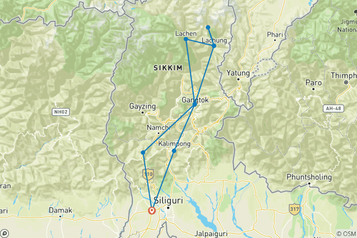 Map of 10 Days Sikkim Holiday