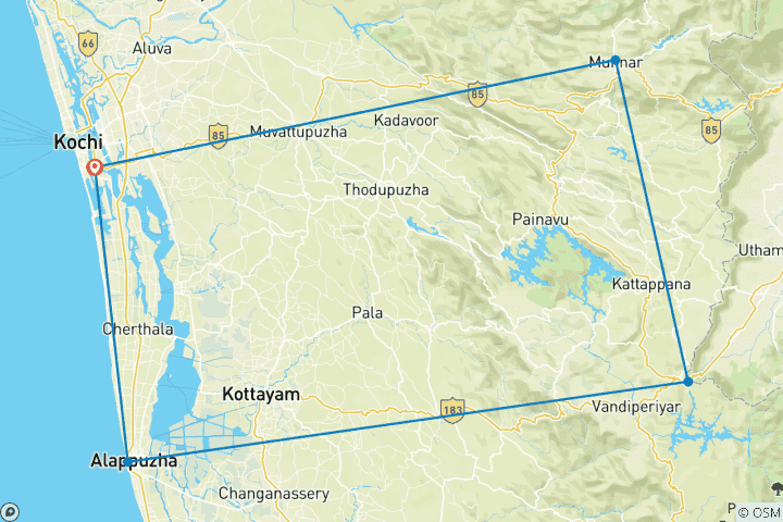 Mapa de Increíble viaje a Kerala desde Cochin - 6 días