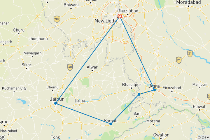 Map of India's Golden Triangle (Heritage, Culture & Village) 08 Days