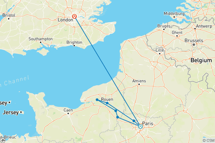 Map of Paris to Normandy with 3 Nights in London 2023