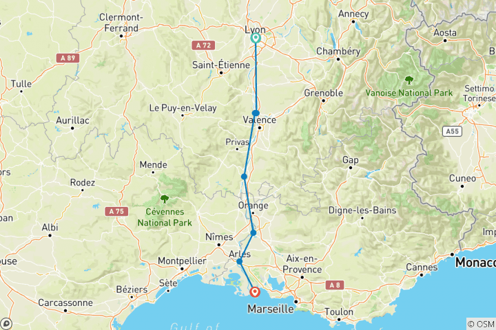 Map of Active & Discovery on the Rhône (Southbound) 2023