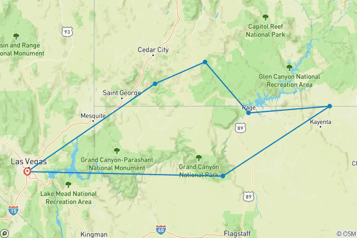 Map of Western USA National Parks Loop