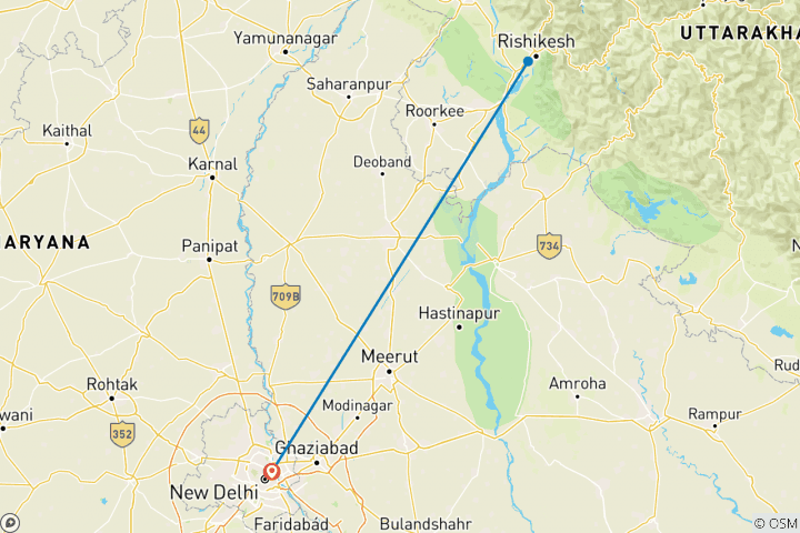 Map of 3 Days Tour to Rishikesh from Delhi