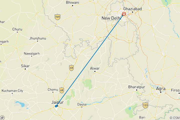 Map of 3 Days Tour to Jaipur from Delhi