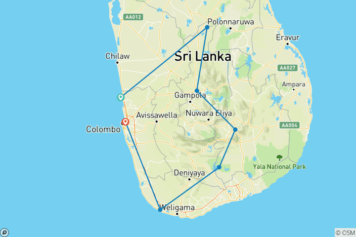 Map of Pure Sri Lanka (11 Days)