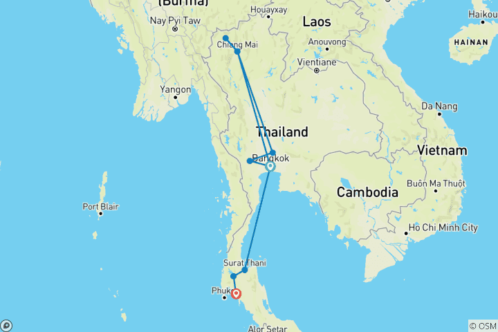 Carte du circuit Total Thaïlande - 14 jours