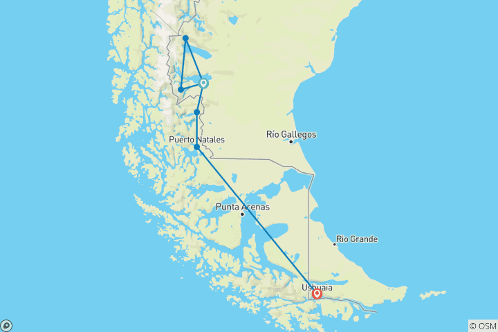 Carte du circuit Voyage complet d'aventure en Patagonie - TOUR EN GROUPE