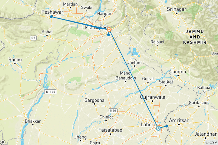 Carte du circuit Circuit sur mesure de 8 jours au Pakistan avec départ quotidien et guide privé