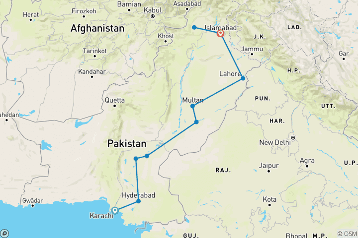 Carte du circuit Voyage personnalisé au Pakistan, guide privé et chauffeur