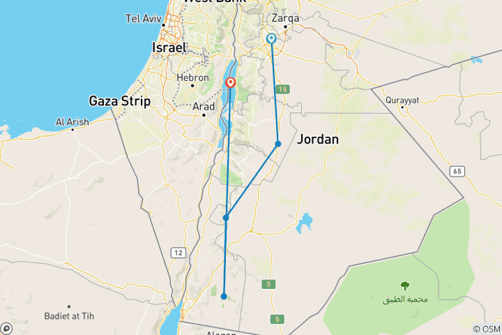 Carte du circuit Aventure estivale en Jordanie