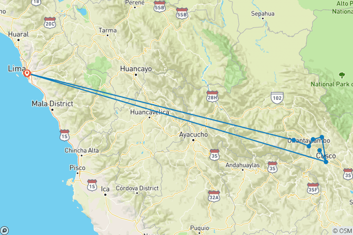 Map of Lares Trek Package 8 Days