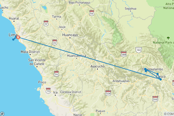 Mapa de Paquete Perú Valle sagrado 8 días