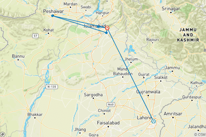 Carte du circuit Vacances sur mesure de 10 jours au Pakistan, départ quotidien et guide privé