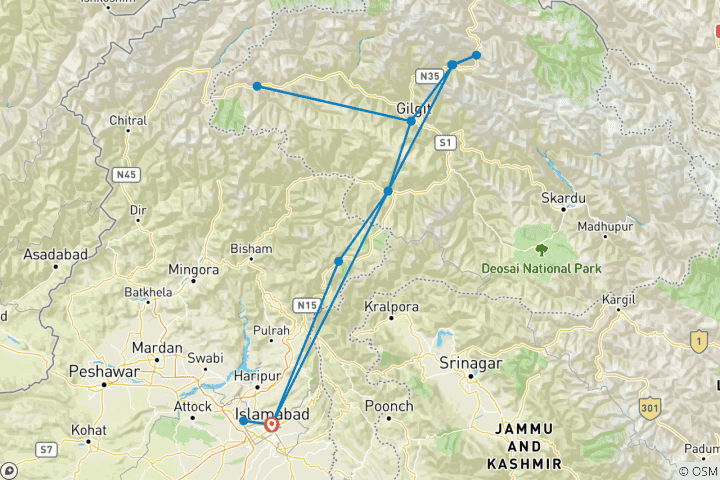 Map of Customized Pakistan Highland Adventure, Private Guide & Driver