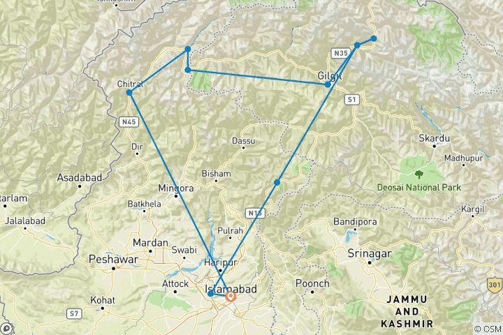 Map of Tailor-Made 2 Weeks Private Pakistan Tour with Daily Departure