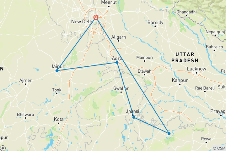 Carte du circuit Circuit du Triangle d'Or avec Orchha et Khajuraho