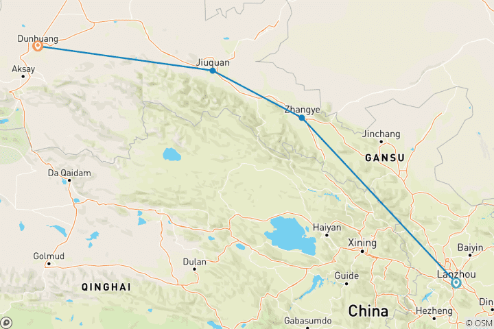 Carte du circuit Circuit économique : Lanzhou, Zhangye, Jiayuguan, Dunhuang, Col de la Porte de Jade 7 jours