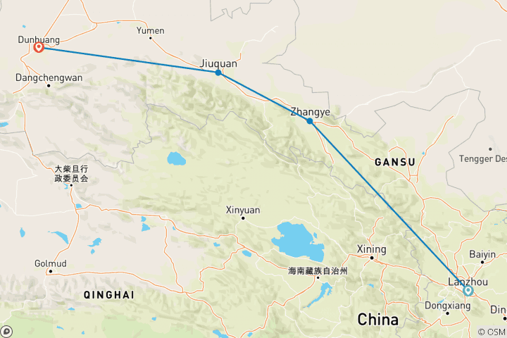 Map of Economy Tour: Lanzhou, Zhangye, Jiayuguan, Dunhuang, Jade Gate Pass 7 Days