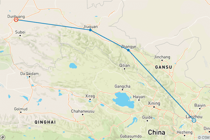 Carte du circuit Circuit économique : Lanzhou, Zhangye, Jiayuguan et Dunhuang 6 jours
