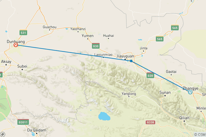 Karte von Budgetreise: Zhangye, Jiayuguan und Dunhuang (5 Tage)