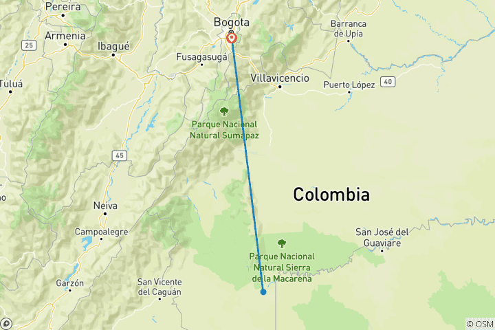 Kaart van Caño Cristales 3 Dagen Tour Vanuit Bogota