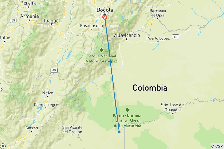 Carte du circuit Circuit de 3 jours à Caño Cristales depuis Bogota