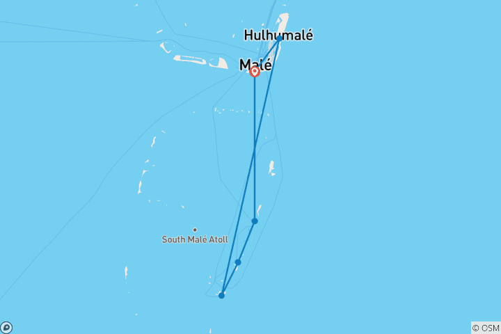 Kaart van Aangepast 8 dagen eilandhoppen op de Malediven, dagelijkse start & privégids