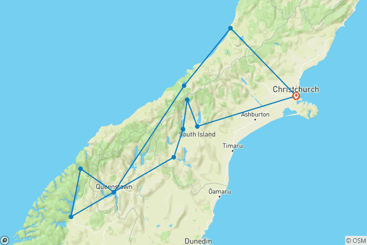 Map of New Zealand South Island Essence Coach Tour
