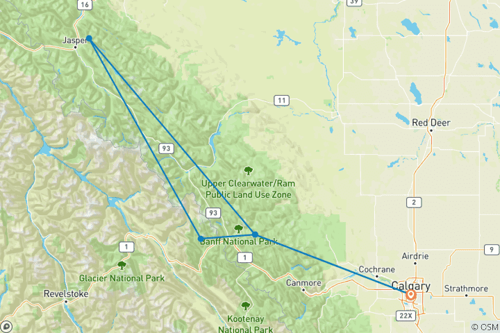 Carte du circuit Trek dans les Rocheuses canadiennes