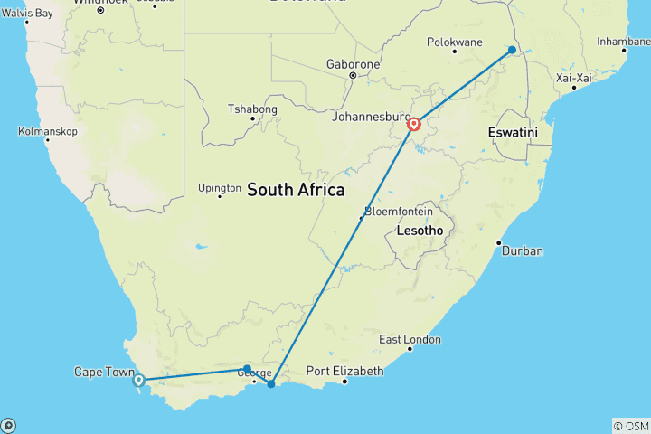 Carte du circuit Découvrez l'Afrique du Sud