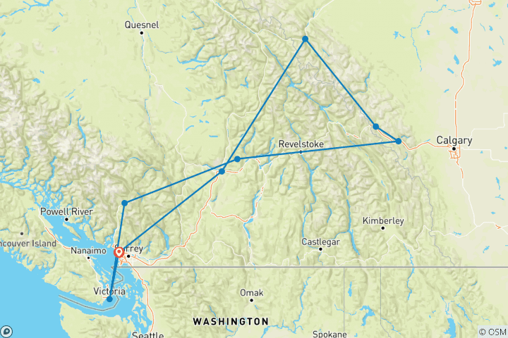 Map of Iconic Rockies and Western Canada (13 Days, Rocky Mountaineer GoldLeaf)