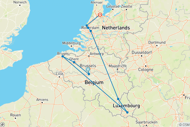 Map of Country Roads of Belgium, Luxembourg & the Netherlands (Classic, 11 Days)