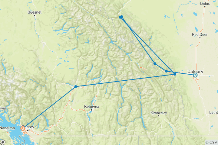 Carte du circuit Les spectaculaires Rocheuses et glaciers de l'Alberta - classique, 9 jours