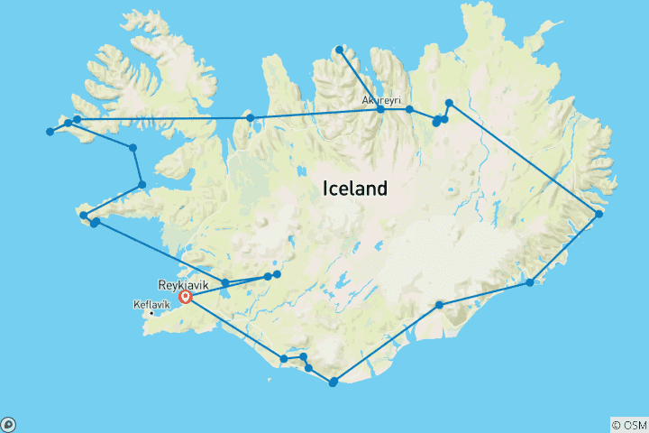 Map of 12 Days Grand Tour of Iceland