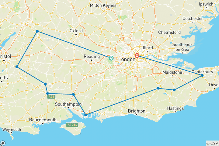 Carte du circuit Les joyaux du sud de l'Angleterre - 8 jours/7 nuits