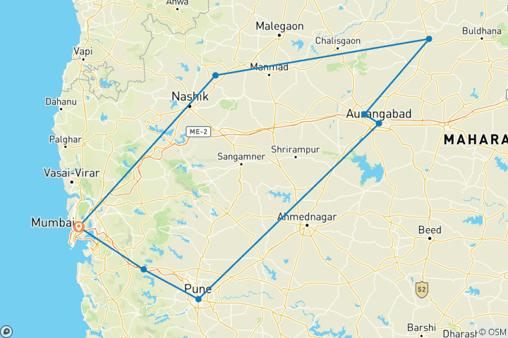 Kaart van Maharashtra Trail - Een spirituele reis (Verborgen schatten van India)