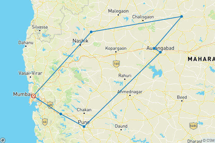 Carte du circuit Piste du Maharashtra - Un voyage spirituel (Trésors cachés de l'Inde)