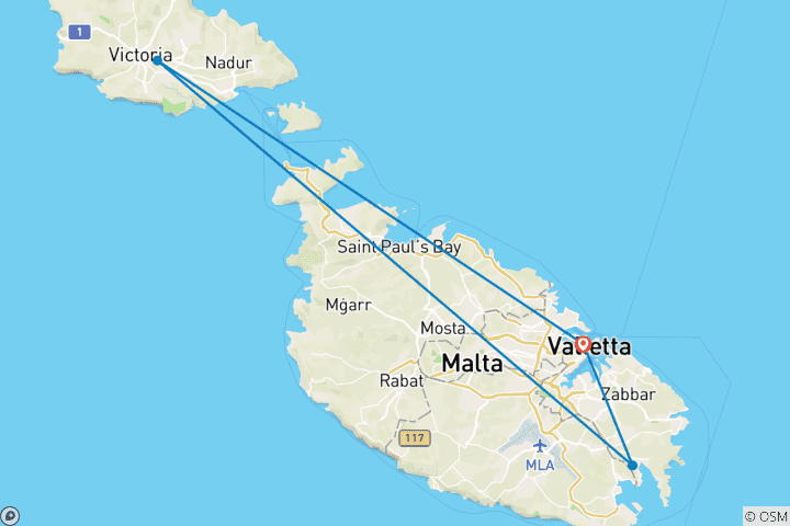 Carte du circuit Points forts de Malte et Gozo (4 destinations)