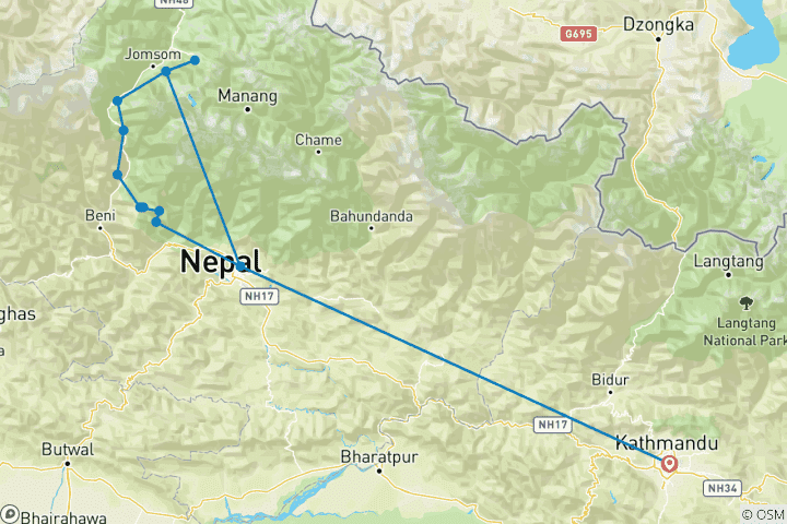 Kaart van Jomsom Muktinath Trekking