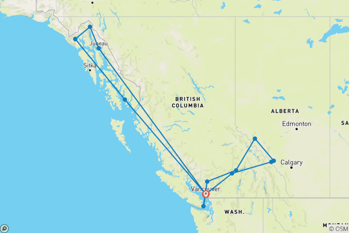 Carte du circuit Chef-d'œuvre canadien avec croisière en Alaska