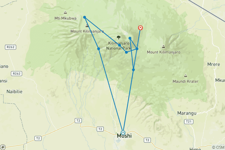 Karte von Kilimanjaro-Trekking über die Machame-Route - 6 Tage